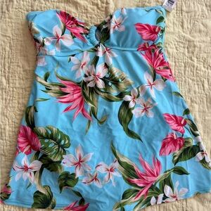 Christina Turquoise Tropical Floral Strapless One Piece Swimsuit NWT Size 14